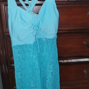 Turquoise Lace Halter Dress